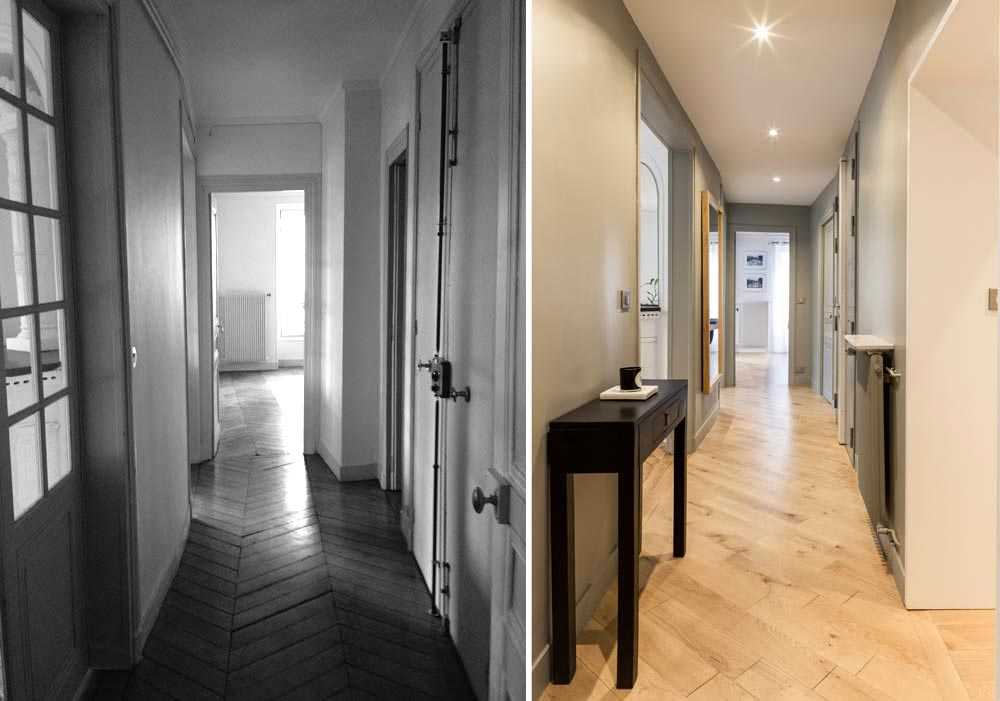 Rénovation d'un couloir dans un appartement haussmannien par un architecte d'intérieur