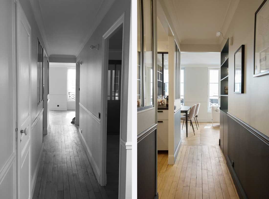 Avant-Après : aménagement d'un couloir - entrée par un architecte d'intérieur dans les Pyrénées-Atlantiques