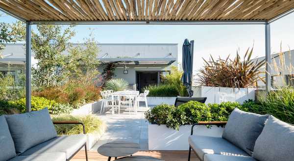 A landscape designers renovates a pool space in a garden in Biarritz