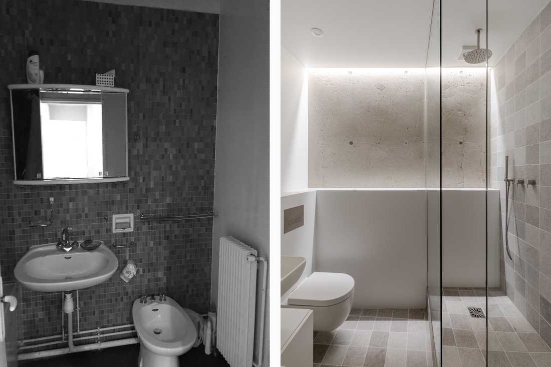 Avant - après : Rénovation de la salle de bain d'un appartement des années 70 à Biarritz