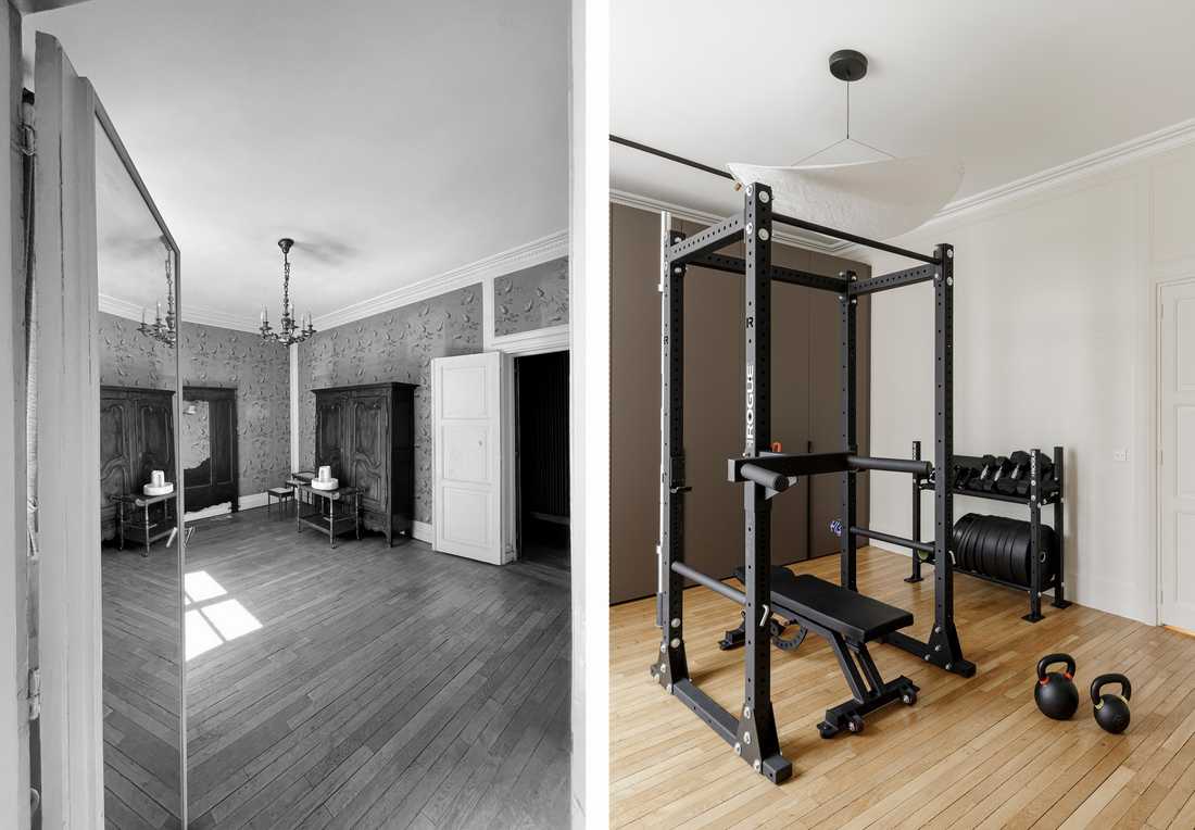 Avant-Après : salle de sport à domicile dans un appartement art déco