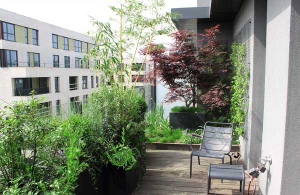 Aménagement paysager de la terrasse d'un penthouse à Biarritz.