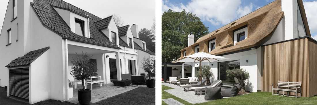 Photo avant-après de la restructuration complète d'une villa par un architecte d'intérieur à Biarritz