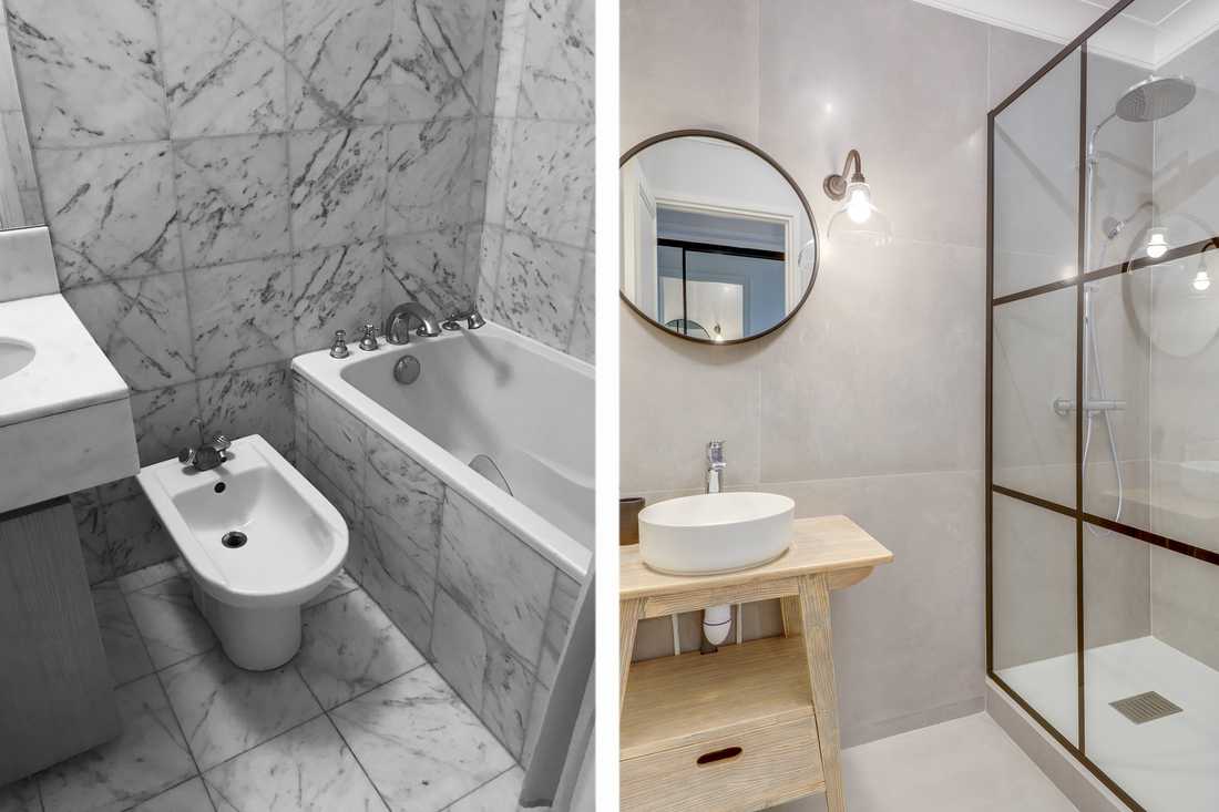 Avant - après : Rénovation d'une salle de bain par un architecte d'intérieur dans les Pyrénées-Atlantiques