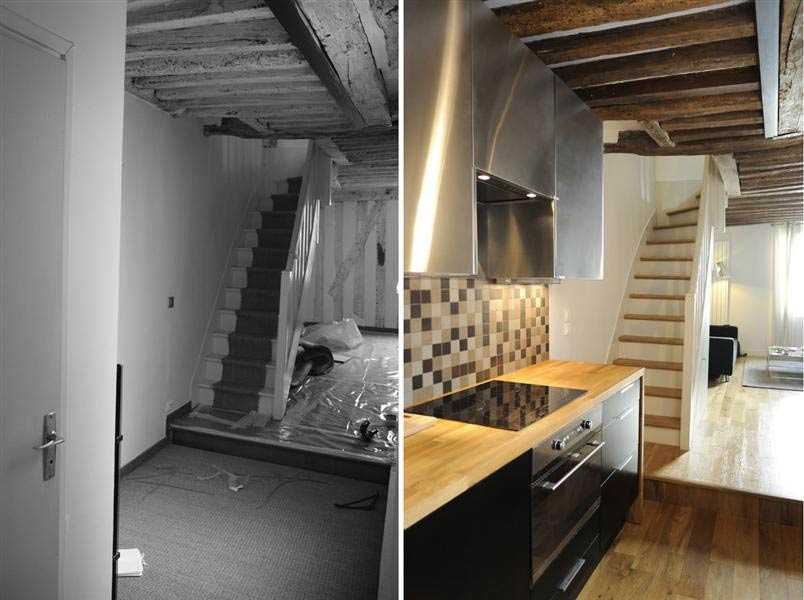 Aménagement d'une cuisine ouverte dans un duplex dans les Pyrénées-Atlantiques