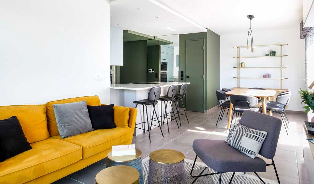 Interior design of the living room of a new apartment in Biarritz