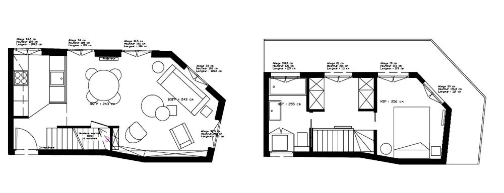 Plan de l'architecture intérieur d'un duplex à Biarritz