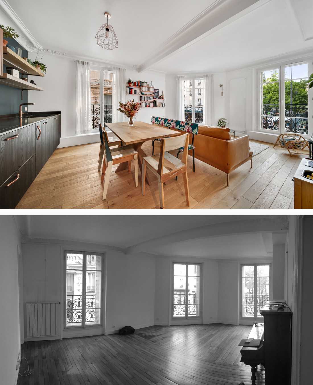 Before and after photo of the energy renovation of an apartment in Biarritz